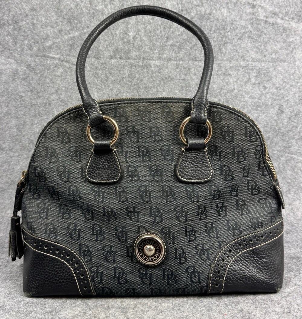 Dooney & Bourke Monogram Satchel Bag Black Canvas Pebble Leather DB Handbag
